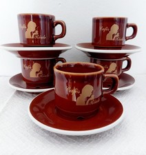 5 REVOL Espressotassen + Untertassen aus Frankreich - Braun/Gold - Cafés Réale