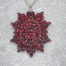 Antik Vintage Großer Granat Anhänger+Vergoldet AMdouble Kette/Schmuck111g/48cm.