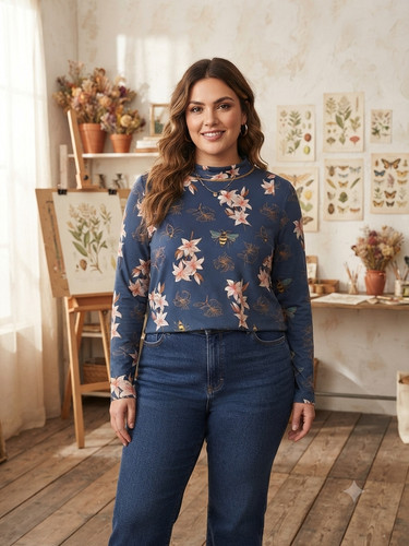 Damen langarmshirt blumenprint - langarmshirt,