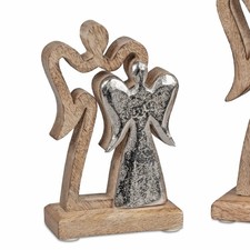 Dekofigur Engelspaar stehend H. 17.5cm silber natur Alu Mangoholz Formano W25
