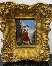 Porzellan, Bildplatte, Holzrahmen, Thüringen um 1900, Frau mit Kind, selten