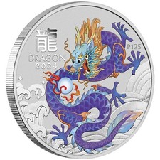 1 $ Dollar Lunar III Purple Dragon - Lila Drache Australien 1 oz Silber 2024