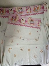 Babybettwäsche Kinderbettwäsche Eule Sterne Mond Rosa Mädchen 