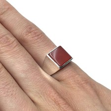 925 Silber glatter Siegel Ring roter Karneol Herren Schmuck Bandring 22.6mm / 71