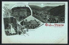 Mondschein-Lithographie Triberg /Schwarzwald, Schwarzwald-Hotel, Gewerbehalle,  