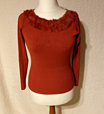Damen Pullover Rottöne mit Fell und Perlen Gr. 36