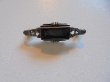 Alte Brosche Silber 925 mit Onyx, Länge ca. 4 cm, Höhe ca. 1,3 cm