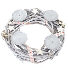 Adventskranz rund, Weihnachtsdeko Tischkranz, Holz Ø 30cm weiß-grau