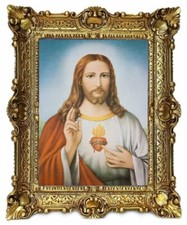Gemälde Wandbild Gott Jesus Christus Herz Wand Bild mit Rahmen BAROCK 56x46 cm