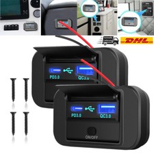 2pcs 12V Auto Dual USB Typ-C Ladegerät Buchse Einbau Steckdose für Wohnwage KFZ