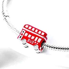 Sterlingsilber 925 Schmuck Anhänger roter Doppeldecker Bus Charm f Armband #6