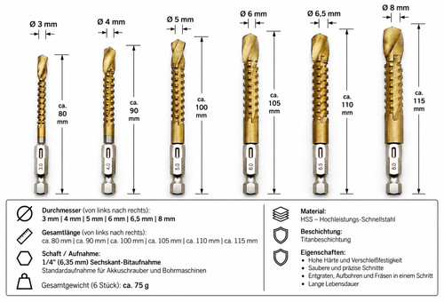 Hss fräsbohrer 8mm - 6x,