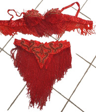 Bauchtanz Kostüm BH und Gürtel rot gold Perlen Pailletten - orientalischer Tanz