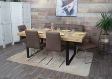 B-Ware Esszimmer-Set MCW-H70, Esszimmergruppe, Textil Edelstahl, braun 160cm