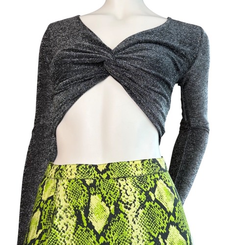 Metallic silver glitter crop - silver,