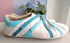 LACOSTE Design Damen Sneaker Schuhe Intrigue 37 weiß blau perforiert Leder Top!