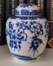 Chinesische Porzellan Teedose Ingwerdose Vase mit Deckel weiß-blau 9 x 10cm