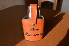 Alter Flachmann aus Glas mit 1 Schnapsbecher, Lederhülle 0,2 Liter - Vintage