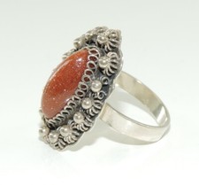  Vintage Damenring Silber 830er Goldfluss stein (60 (19,1 mm Ø)