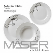 Mäser Tafelservice 18-teilig Porzellan für 6 Personen | Geschirrset modern weiß