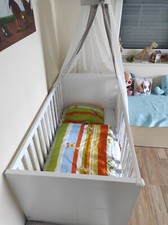 Babybett PAIDI Fiona 140x70 mit Lattenrost, Matratze, Himmel, weiß, Top-Zustand