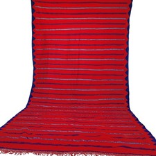 Handgefertigter Marokkanischer Teppich Rot Indigo Streifen Rot Fransen...