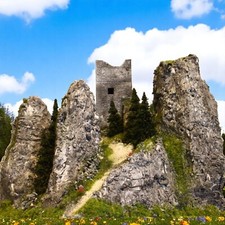 Diorama H0/1:87 BURGRUINE RUINE Berg Fels/Granit Struktur begrünt#patiniert