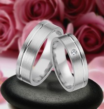 Trauringe , Silber 925 , Eheringe mit Diamant  Hochzeitsringe Gravur Gratis J2-1