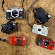 Konvolut 7 Vintage Kameras halb und nicht funktionsfähig KONICA CANON COSINA PENTAX