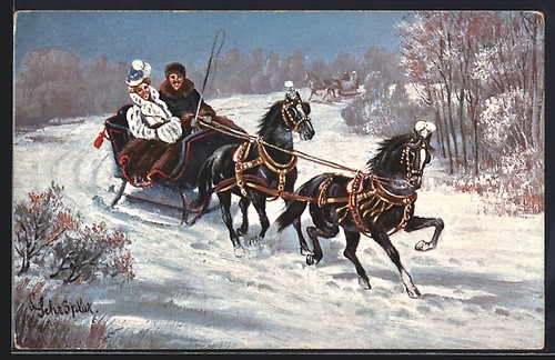 Künstler pferdeschlitten - künstler-ak,