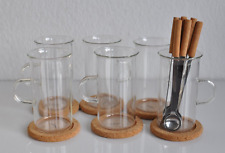 Boda Nova Teegläser Korkuntersetzer Löffel Henkelbecher Designer Set Vintage 6P.