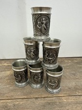 Zinnbecher Schnapsbecher Zinn Relief 6 Stk Set  SKS