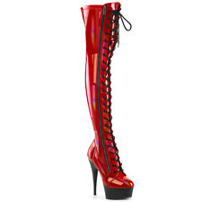 DELIGHT-3029 Pleaser High Heels Plateau Overkneestiefel rot Holo Lack schwarz