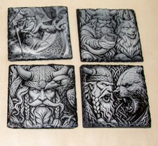 Wikinger Schieferplatte • Totemtiere Bär, Wolf, Rabe, Falke • Deko & Geschenk