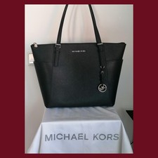 Michael Kors Shopper Tasche Tote Bag Leder Schwarz Silber Jet Set Travel 