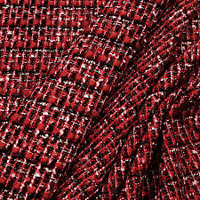 Stoff Bouclé Karo Lurex rot