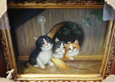 Ölbild Katzenkinder Kätzchen 30 x 27 cm Gemälde Rahmen Barock Holz massiv 