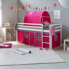 Hochbett 90x200 Kinderbett Weiß Holz Stockbett Vorhang Tunnel Pink Homestyle4u
