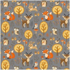 Tiere im Wald Grau Stoff