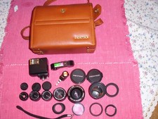 Pentax Auto 110 Asahi 6 versch. Objektive,Blitzgerät,Selbstauslöser orig Tasche