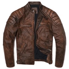 Herren Motorrad Biker Vintage Cafe Racer Distressed Brown Jacke Echtes Leder