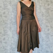 Abendkleid Cocktailkleid 36 S Vintage Glänzend V-Ausschnitt Braun Angie Knielang