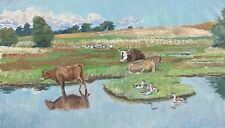 Impressionist Karl Adser Sommerlandschaft mit Enten und Kühen am Ufer Natur 