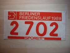 Startnummer Berliner Friedenslauf 1989, Rarität !!!
