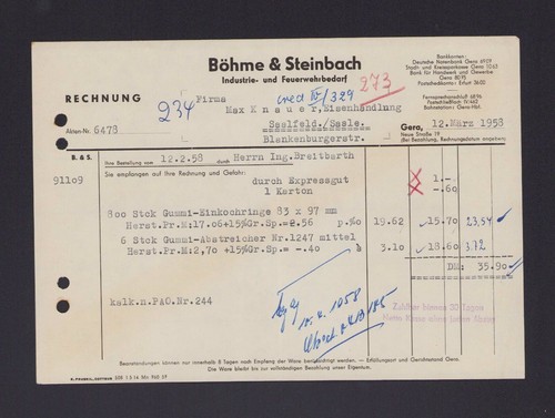 Gera rechnung 1958 böhme - böhme, &