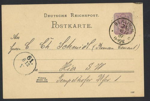 Deutsches reich 1887 ganzsache - reich,