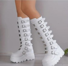 Keilabsatz Stiefel mit Schnalle, Reißverschluss -Top Style-