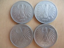 4 Münzen 5 DM Deutsche Mark