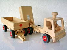 Fagus Kipplaster Kipper Laster LKW Unimog+ Anhänger Holz GUTER ZUSTAND Spielzeug