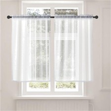 Scheibengardinen Set 2er Modern Weiß halbtransparent Fensterschal Privatsphär...
